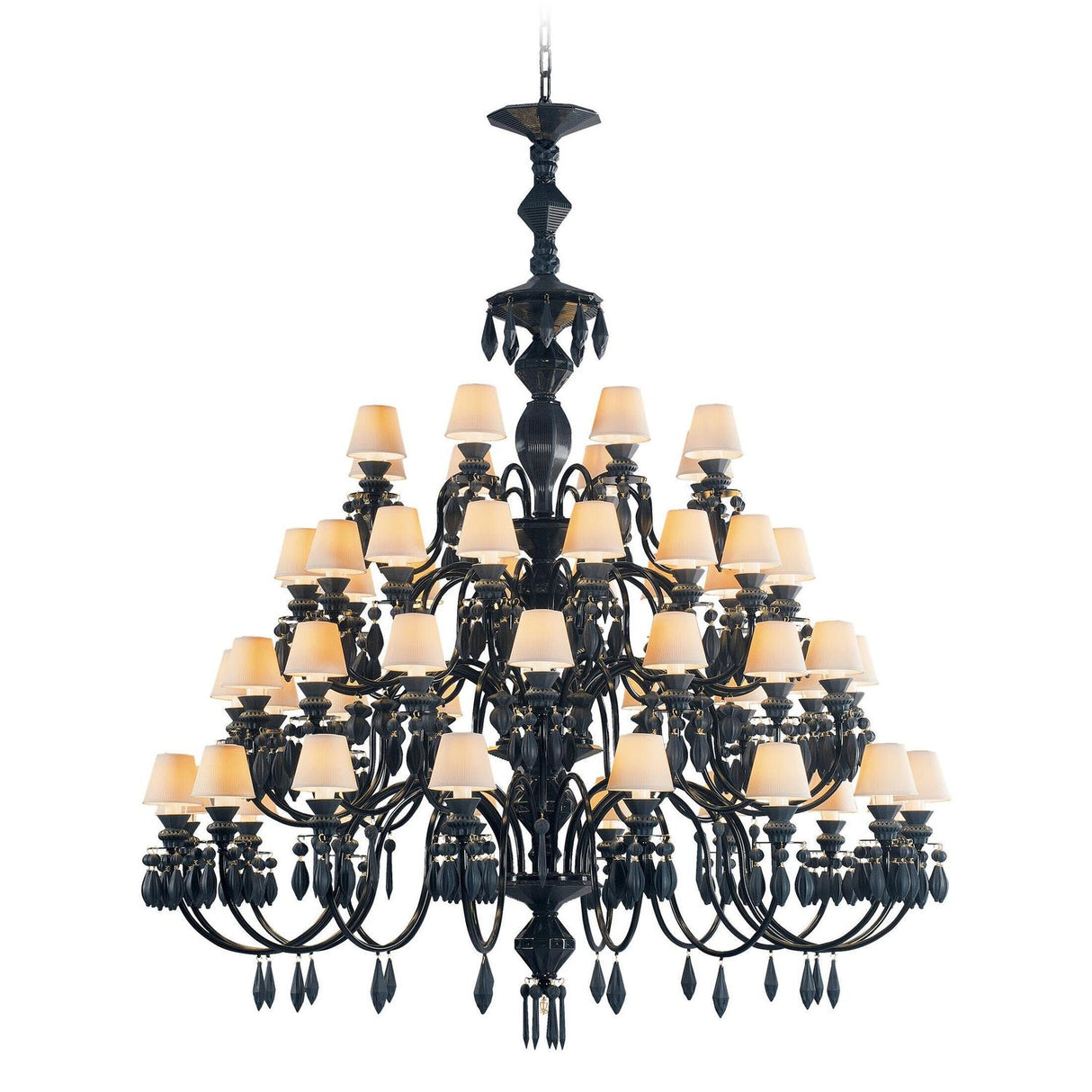 LLADRO' Chandelier Belle De Nuit 56 Luci Nero Assoluto 175x110cm Porcellana