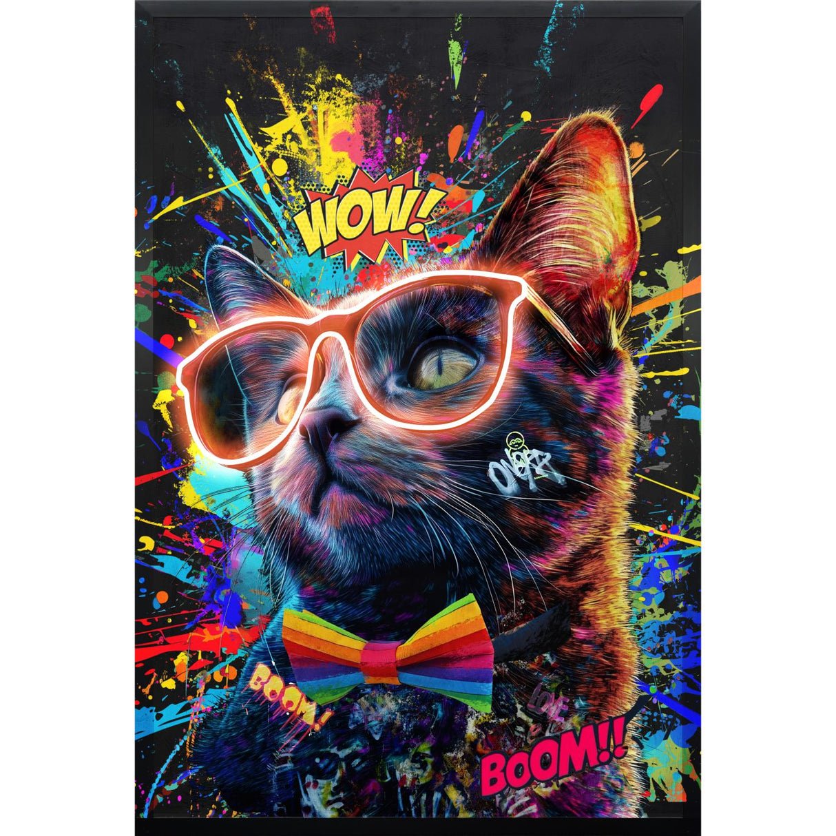 Quadro Gatto Palais Royal dipinto a mano su tela con LED 60x90 cm