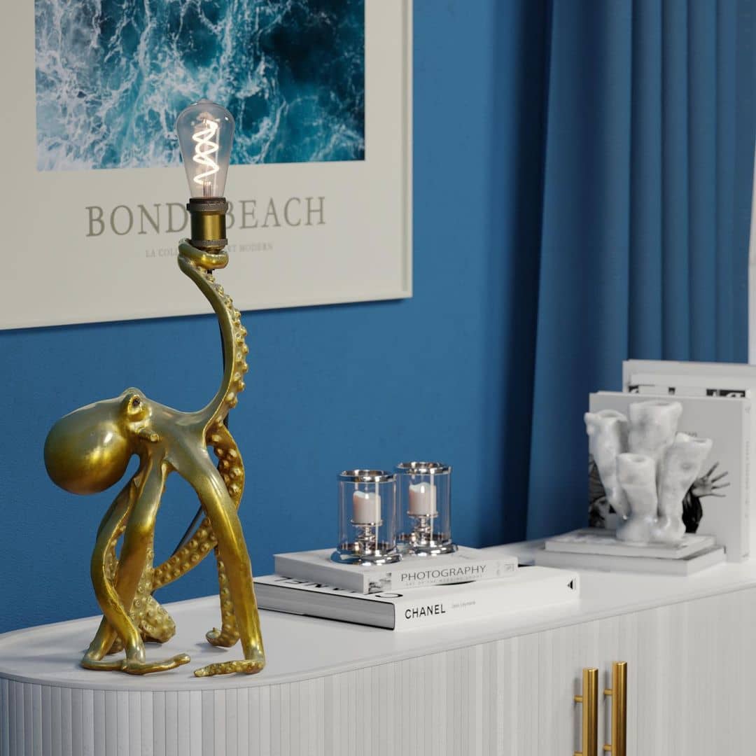 WERNS Lampada da Tavolo Polpo Otto Octopus 54cm Oro Poliresina