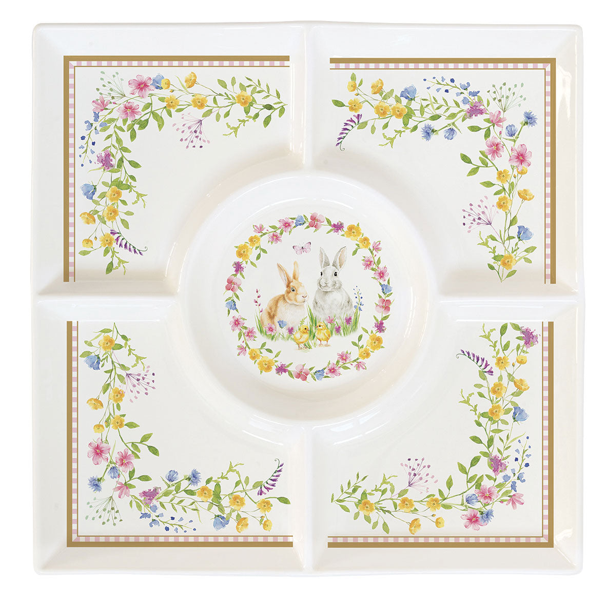 Antipastiera Happy Easter Easy Life in porcellana decorata 25x25 cm