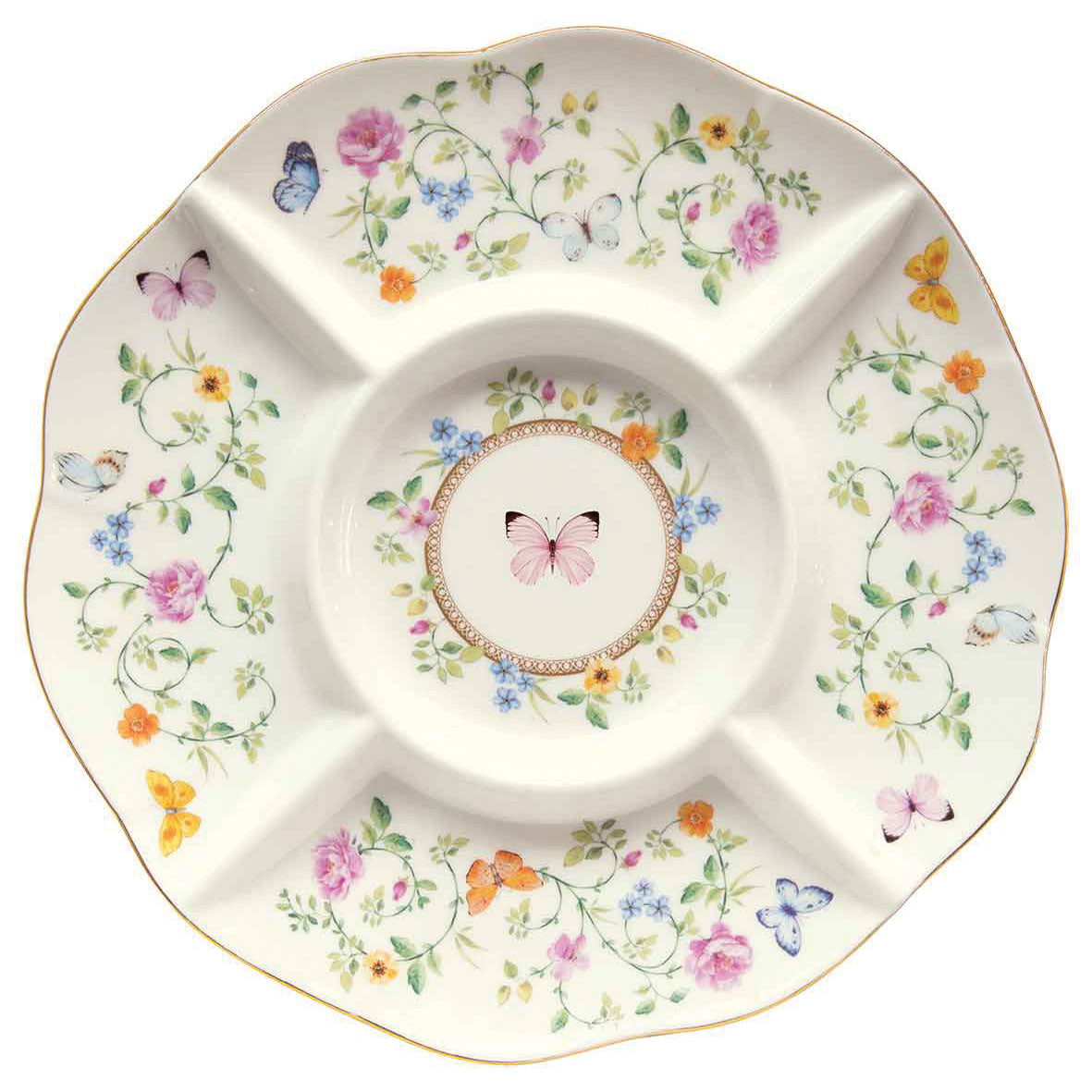 EASY LIFE Dancing Butterflies Antipastiera Piatto Aperitivo 25,5cm Porcellana