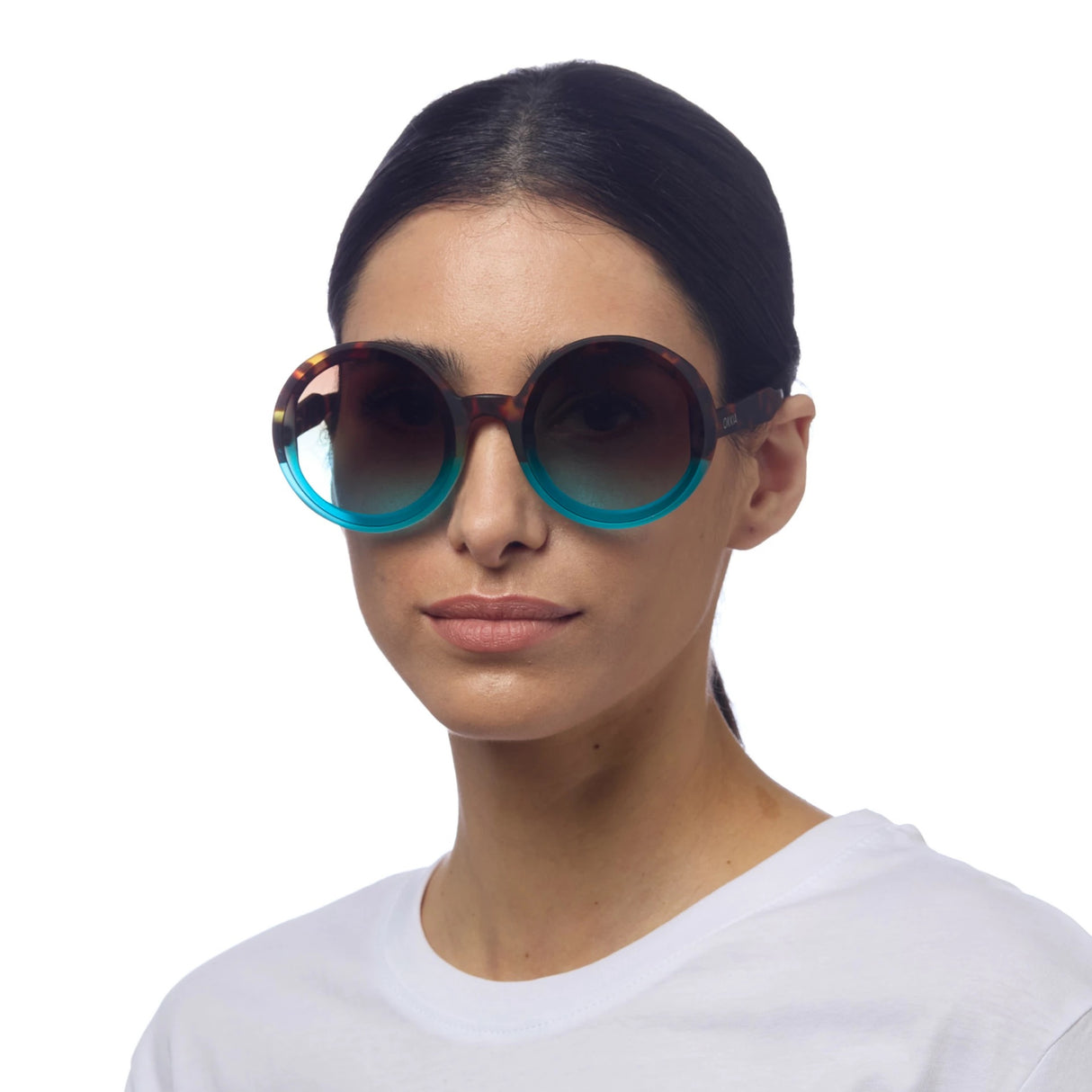 OKKIA Monica Occhiali da Sole Donna Tondi Avana Blu