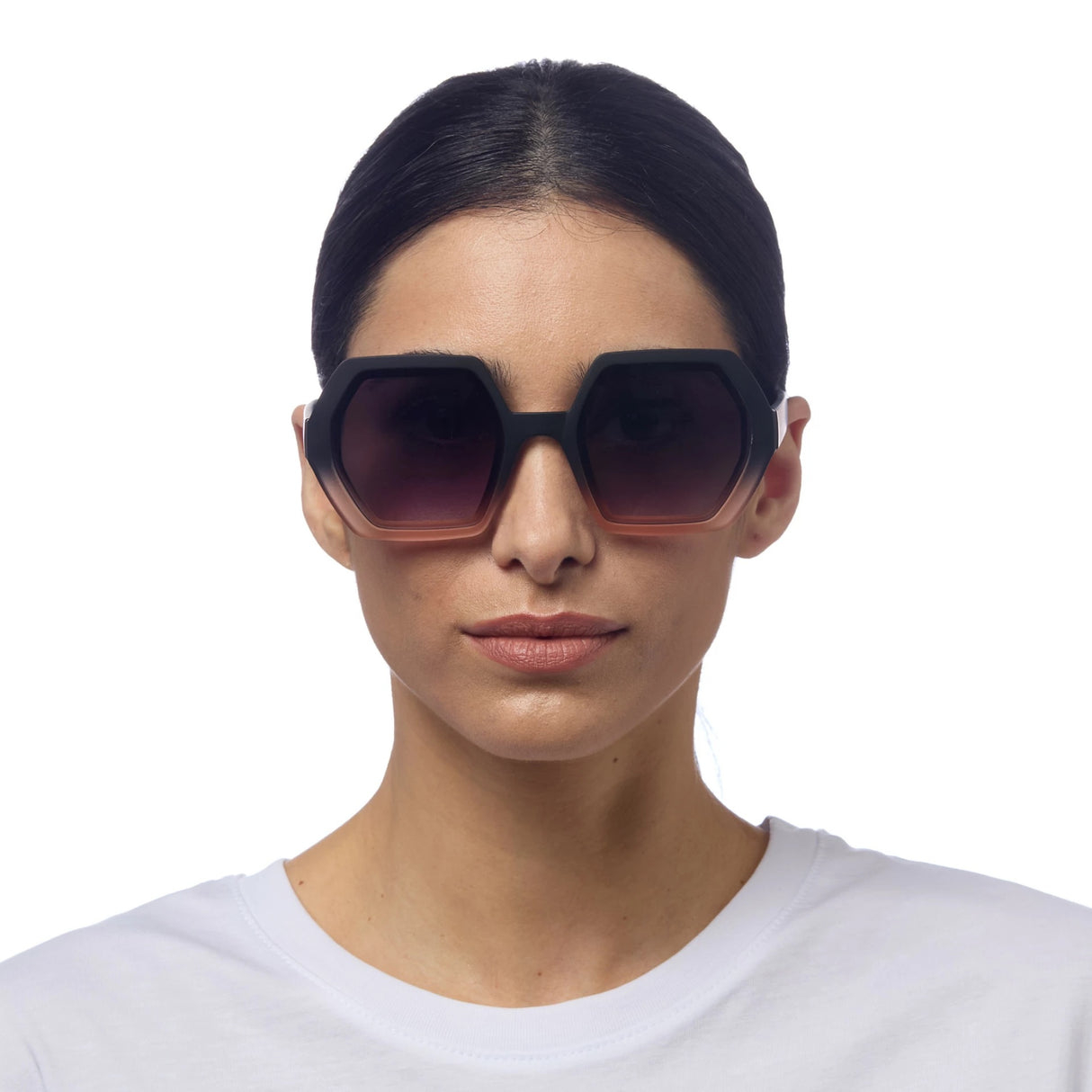 OKKIA Emma Occhiali da Sole Donna Esagonali Nero Sfumato Rosa