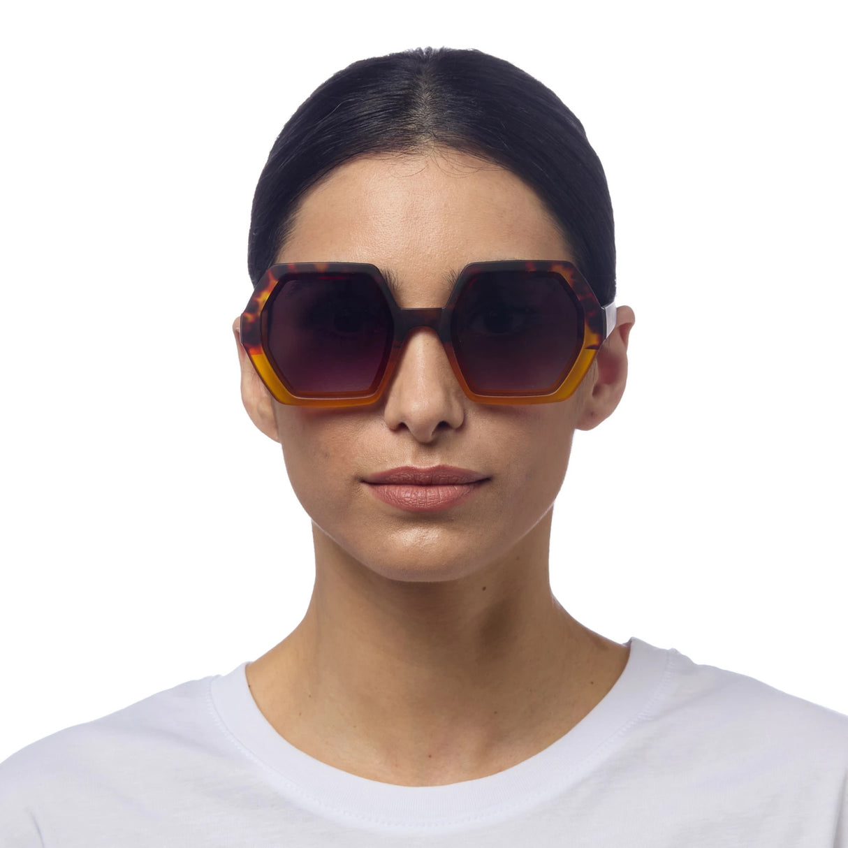 OKKIA Emma Occhiali da Sole Donna Esagonali Avana Giallo
