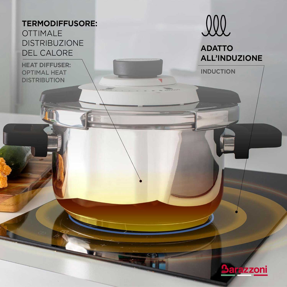 BARAZZONI Facile Dual System Pressure Cooker 4.5 L Stainless Steel 22cm