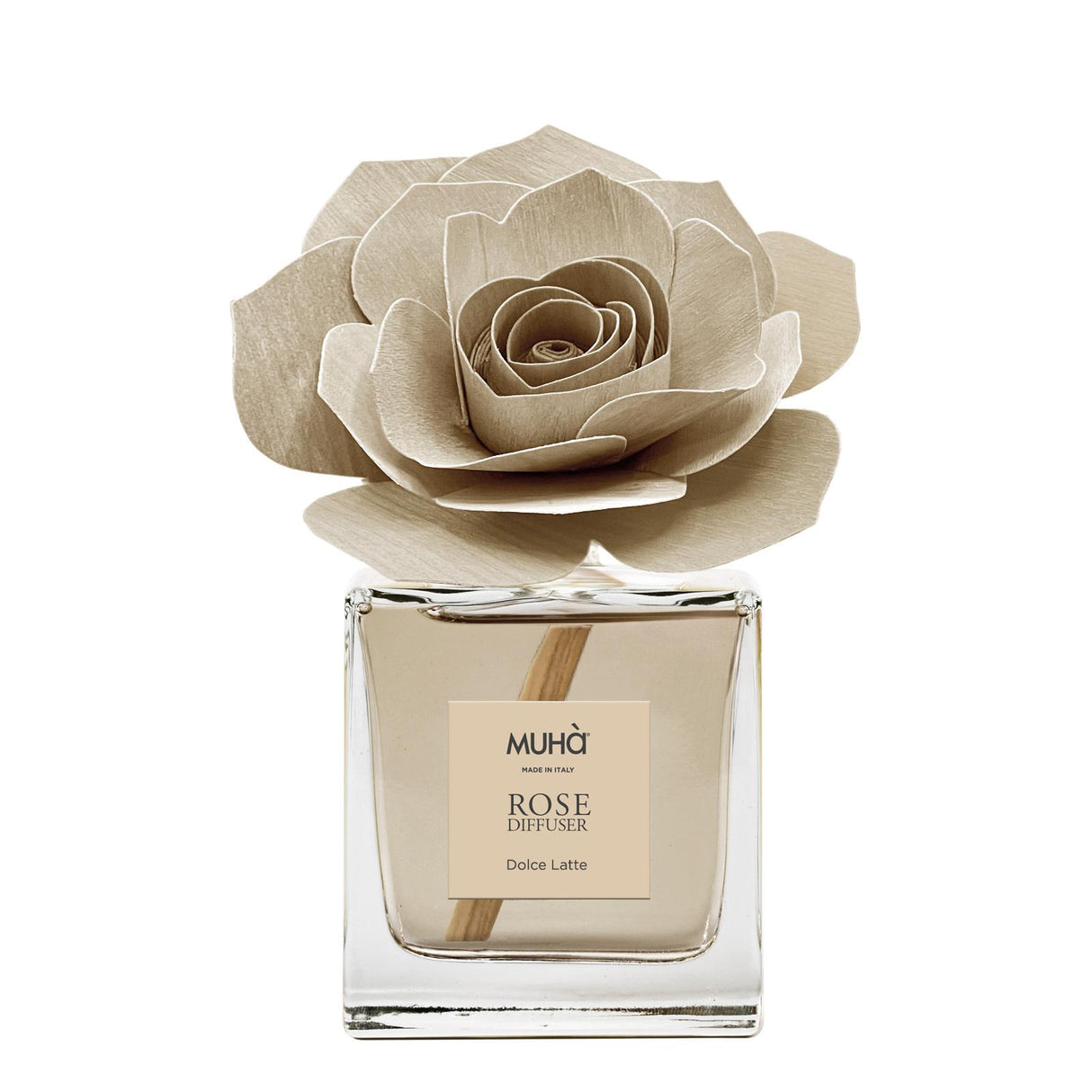 Diffusore a bastoncini Muha Rosa con fiore decorativo fragranza Dolce Latte
