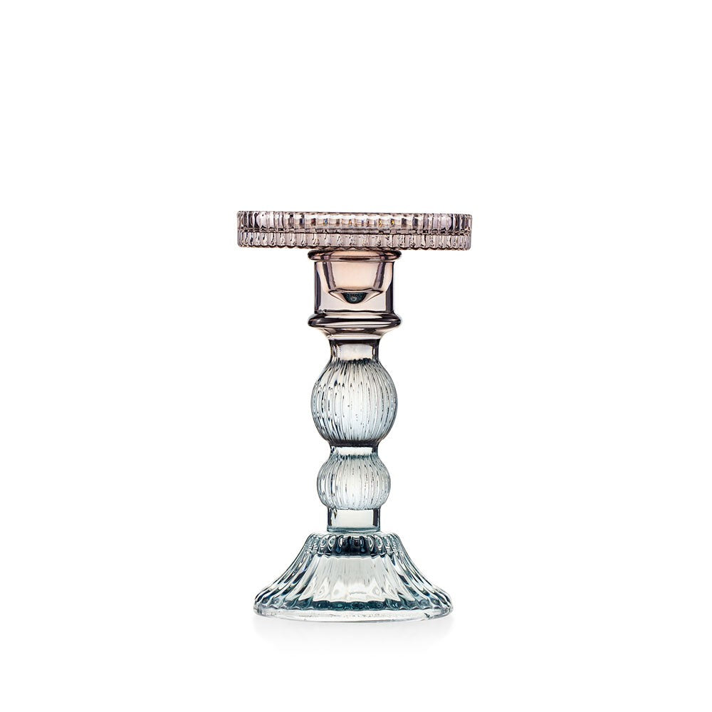 Candeliere Atena Emò Italia in vetro celeste e fango 18 cm