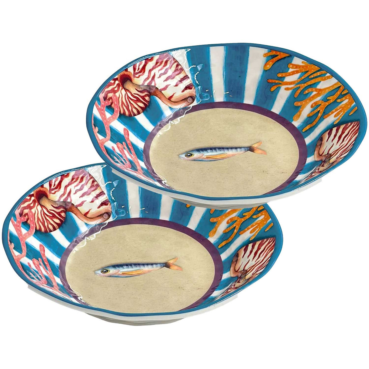 Set 2 piatti fondi Litorale Rose & Tulipani in melamina decoro marino 21 cm