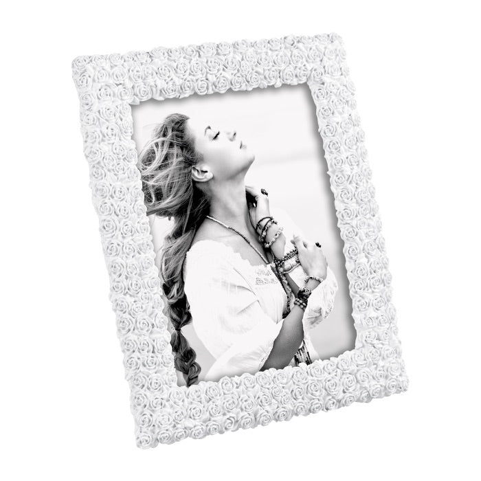 Portafoto Mascagni Casa in resina bianca con decoro a roselline 15x20 cm
