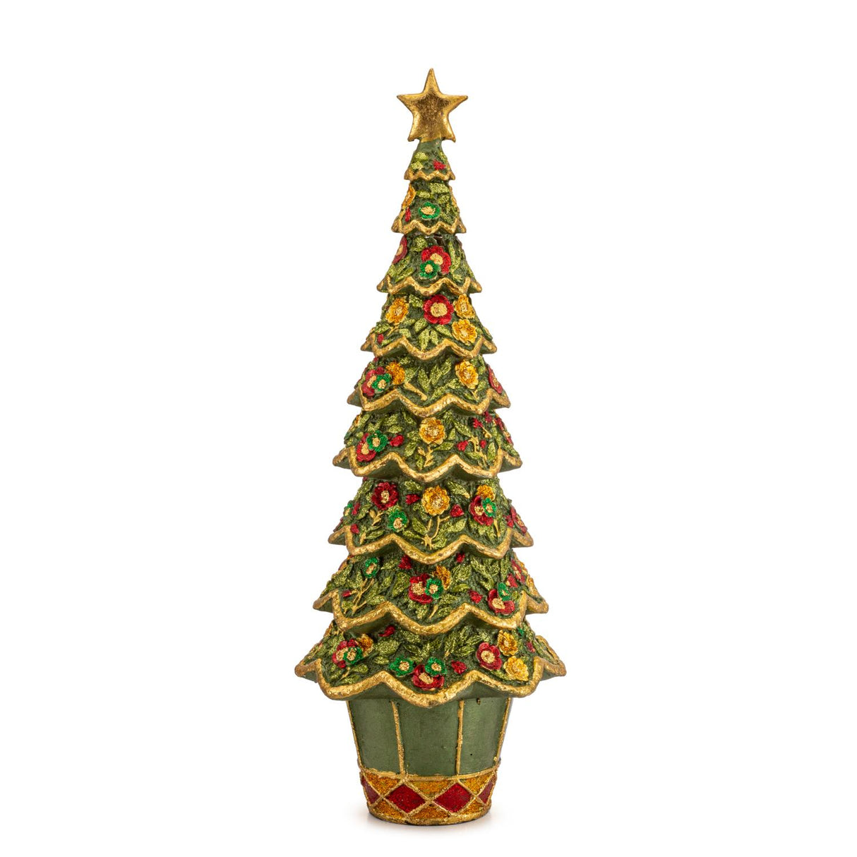 Albero di Natale Palais Royal in resina verde e oro 33 cm