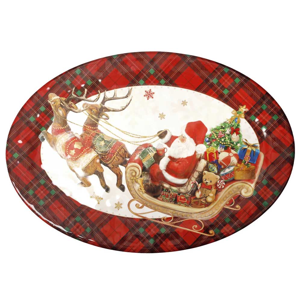 Vassoio ovale Christmas Brandani in melamina decorata 50x35,5 cm