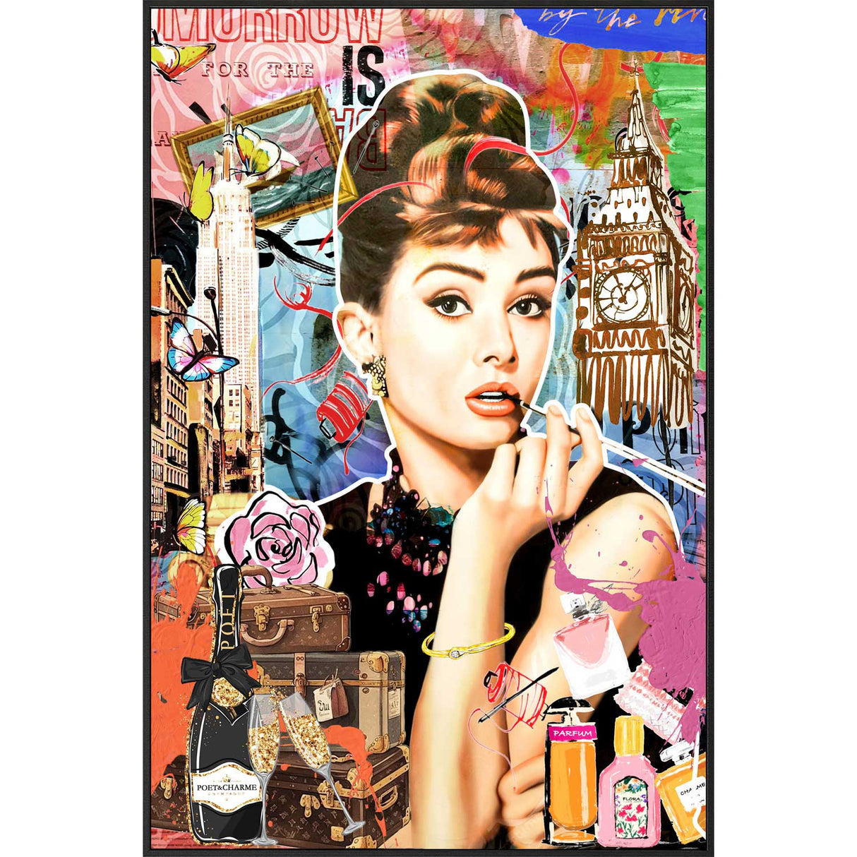 Quadro Audrey Hepburn Palais Royal su tela finitura lucida 80x120 cm