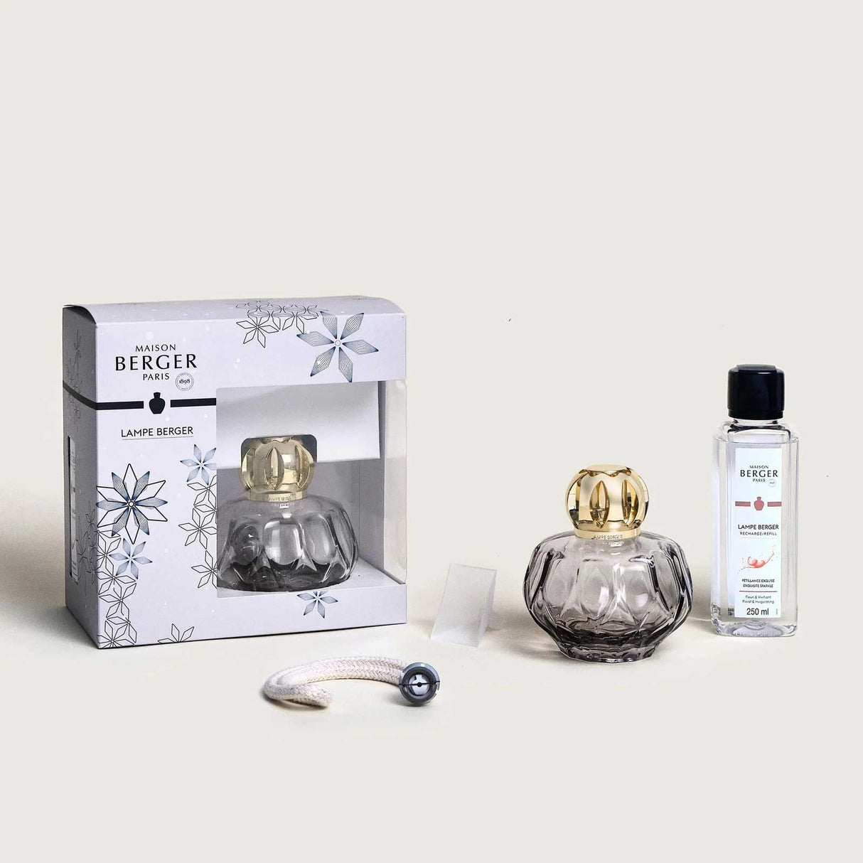 LAMPE BERGER Lampada Catalitica Cofanetto Rosalie Grigio con Flacone 250ml Pétillance Exquise