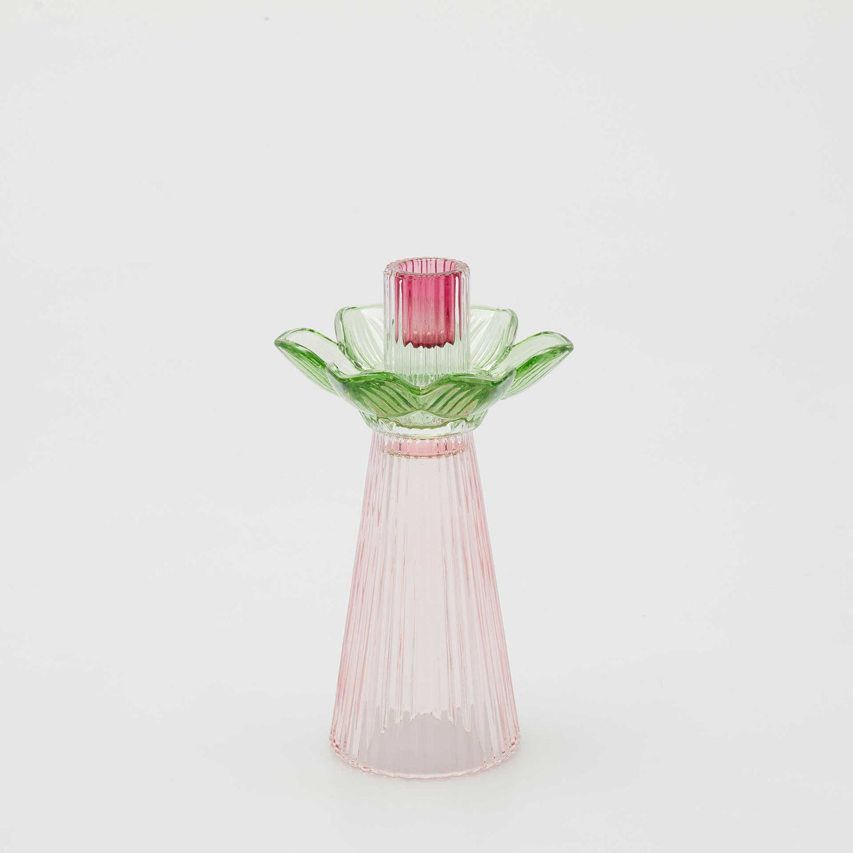Portacandela Flower EDG in vetro rosa e verde 21x12 cm