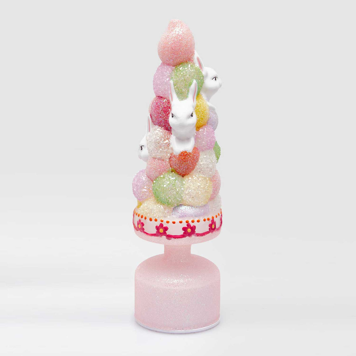 Albero Twist EDG in vetro rosa con coniglietti LED 33 cm