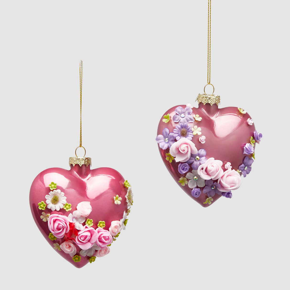 EDG Enzo De Gasperi Decorazione Pasquale Cuore da Appendere con Rose 10cm in Vetro Magenta