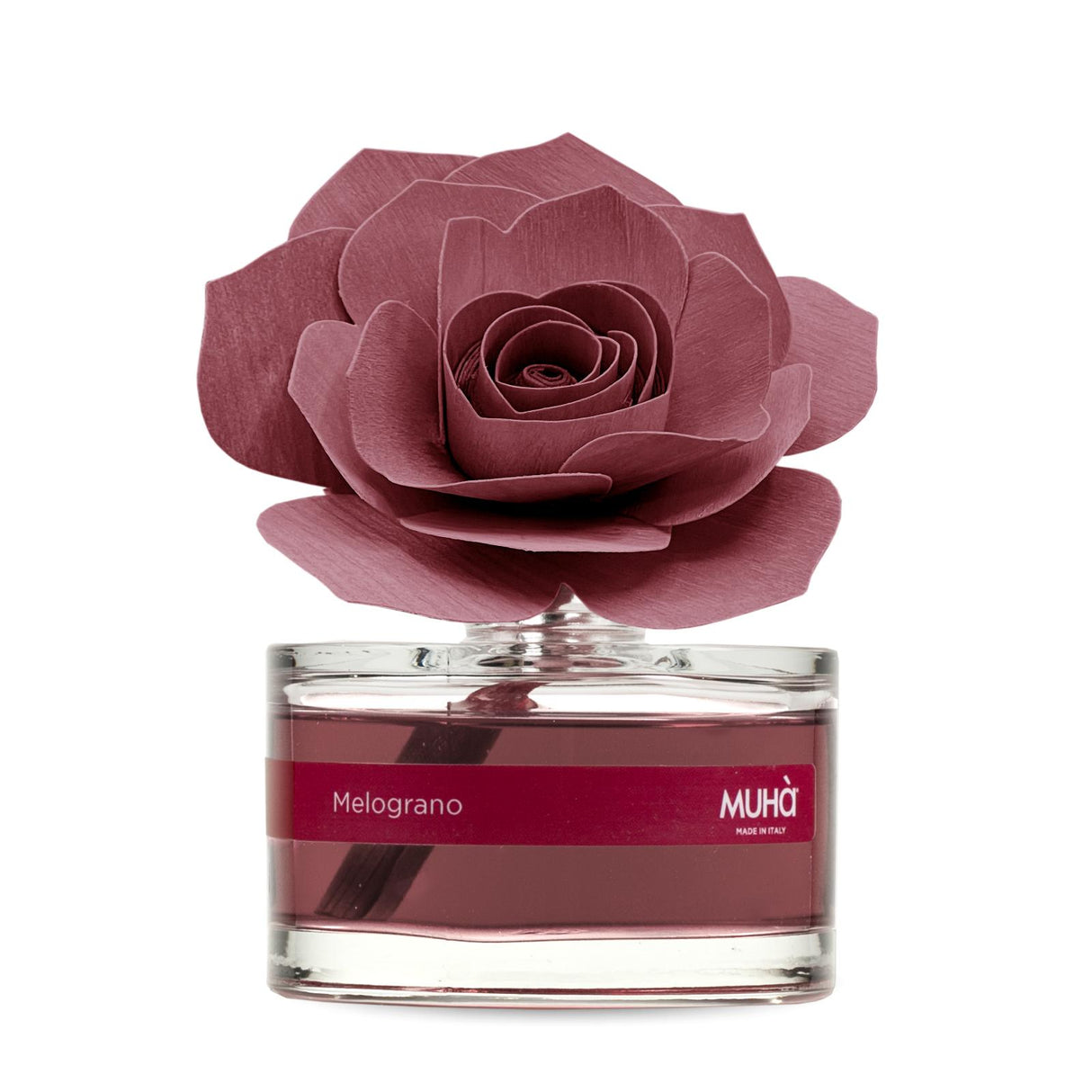 Diffusore a bastoncini Muha Rosa con fiore decorativo fragranza Melograno