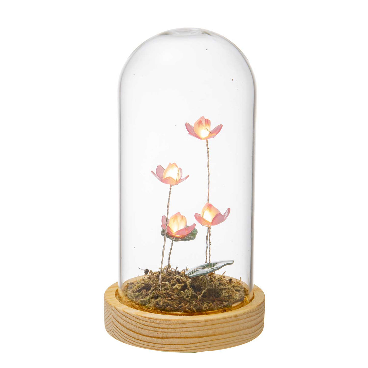 Cupola con fiori di loto Palais Royal in vetro e base legno LED 17 cm