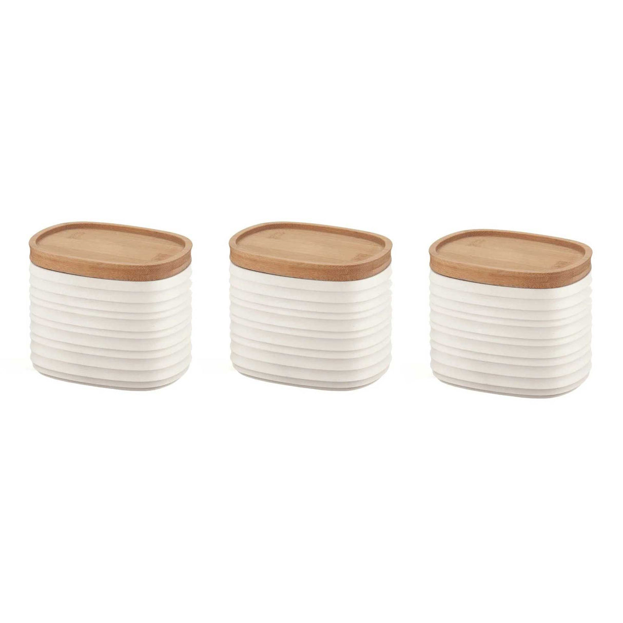 Set 3 barattoli Tierra Guzzini in plastica riciclata con coperchio in bamboo