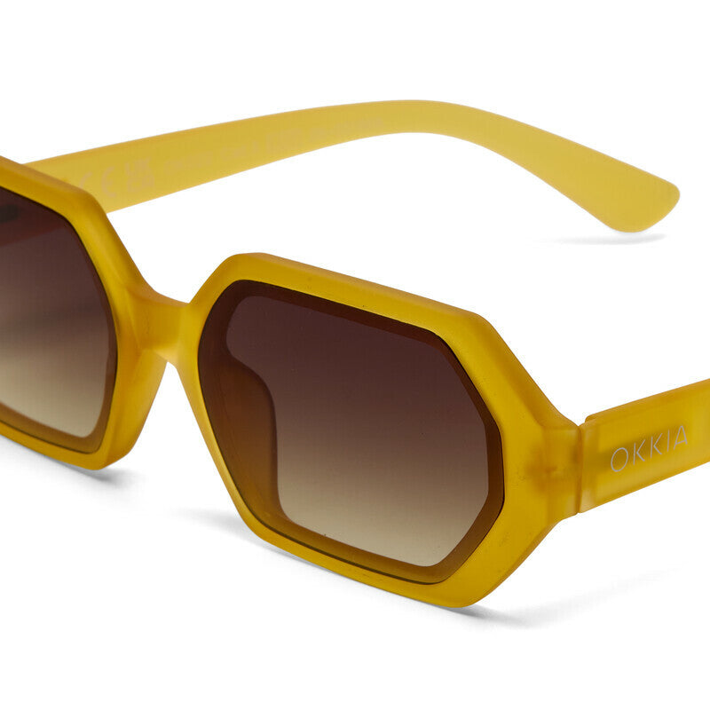 OKKIA Andrea Occhiali da Sole Unisex Esagonale Giallo Gradiente Marrone