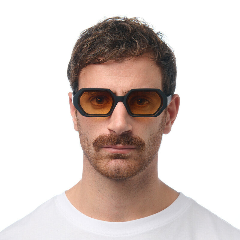 OKKIA Andrea Occhiali da Sole Unisex Esagonale Nero Gradiente Giallo