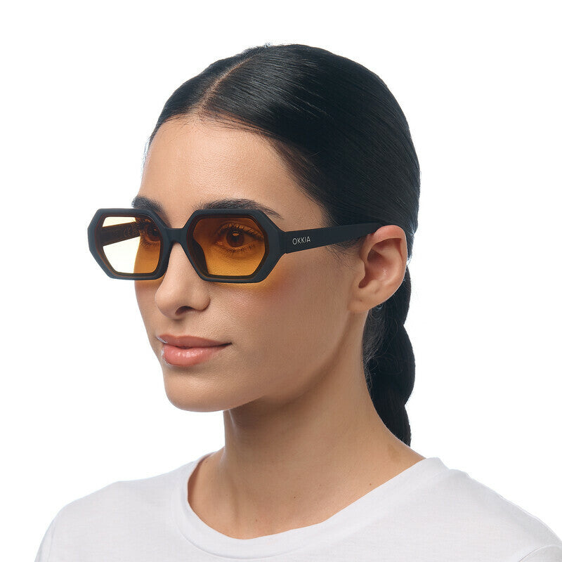 OKKIA Andrea Occhiali da Sole Unisex Esagonale Nero Gradiente Giallo