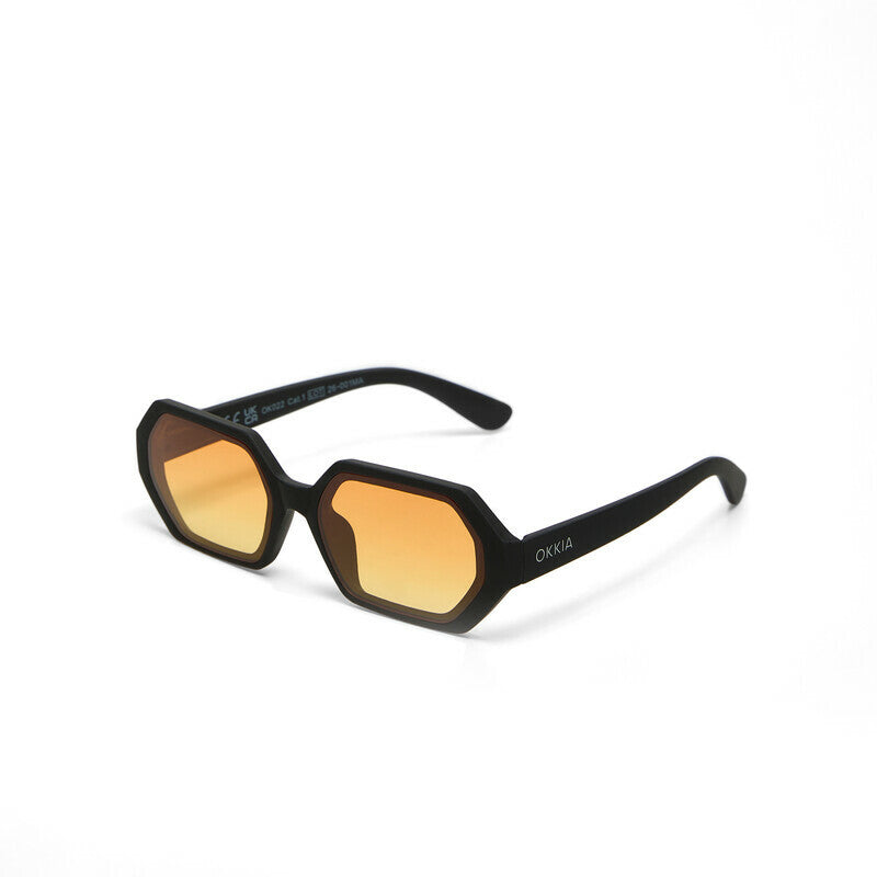 OKKIA Andrea Occhiali da Sole Unisex Esagonale Nero Gradiente Giallo
