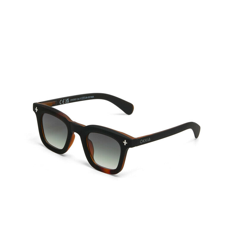 OKKIA Firenze Occhiali da Sole Unisex Rotondo Avana Nero Lenti Verdi