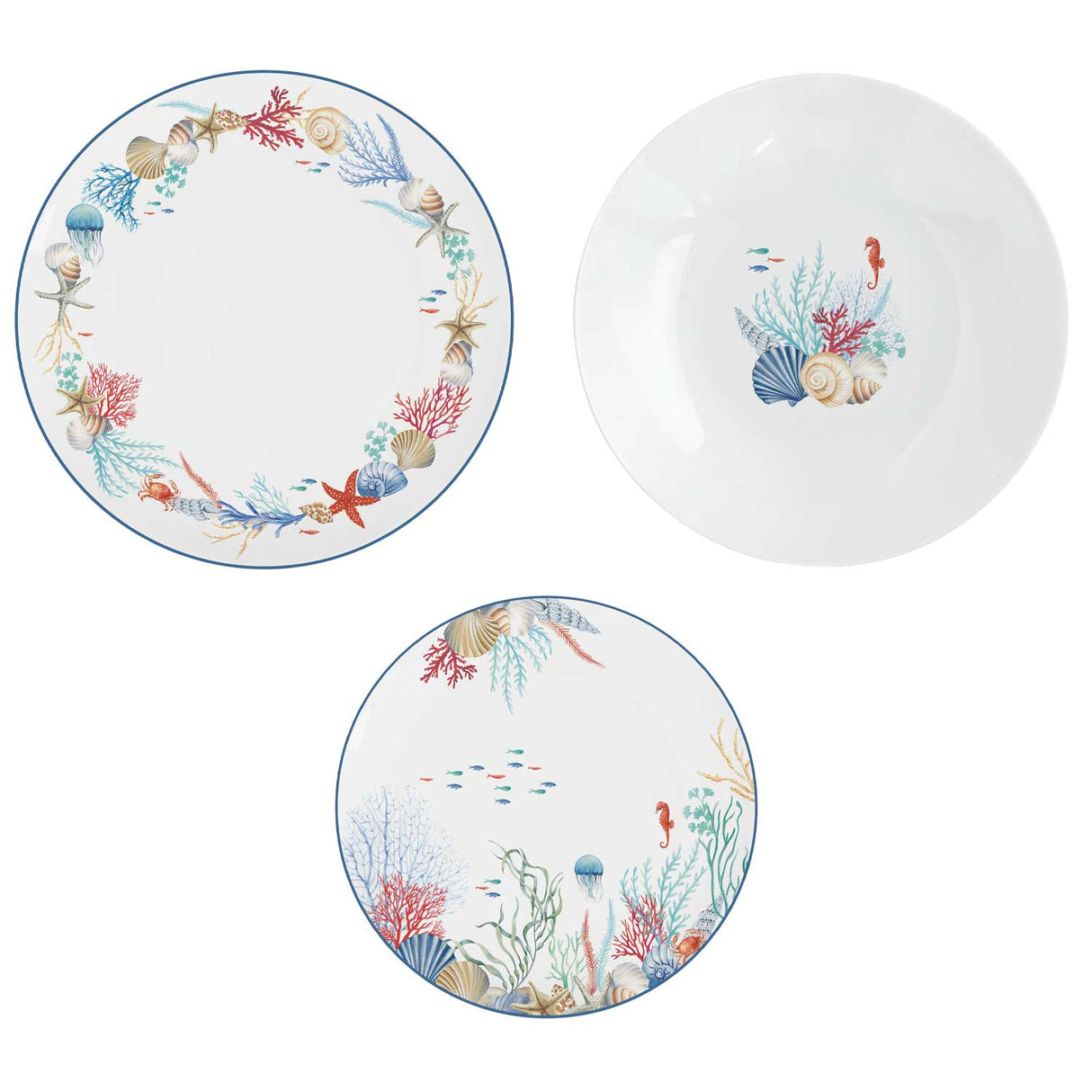 Set piatti Sea Breeze Easy Life in porcellana con decori marini 18 pezzi