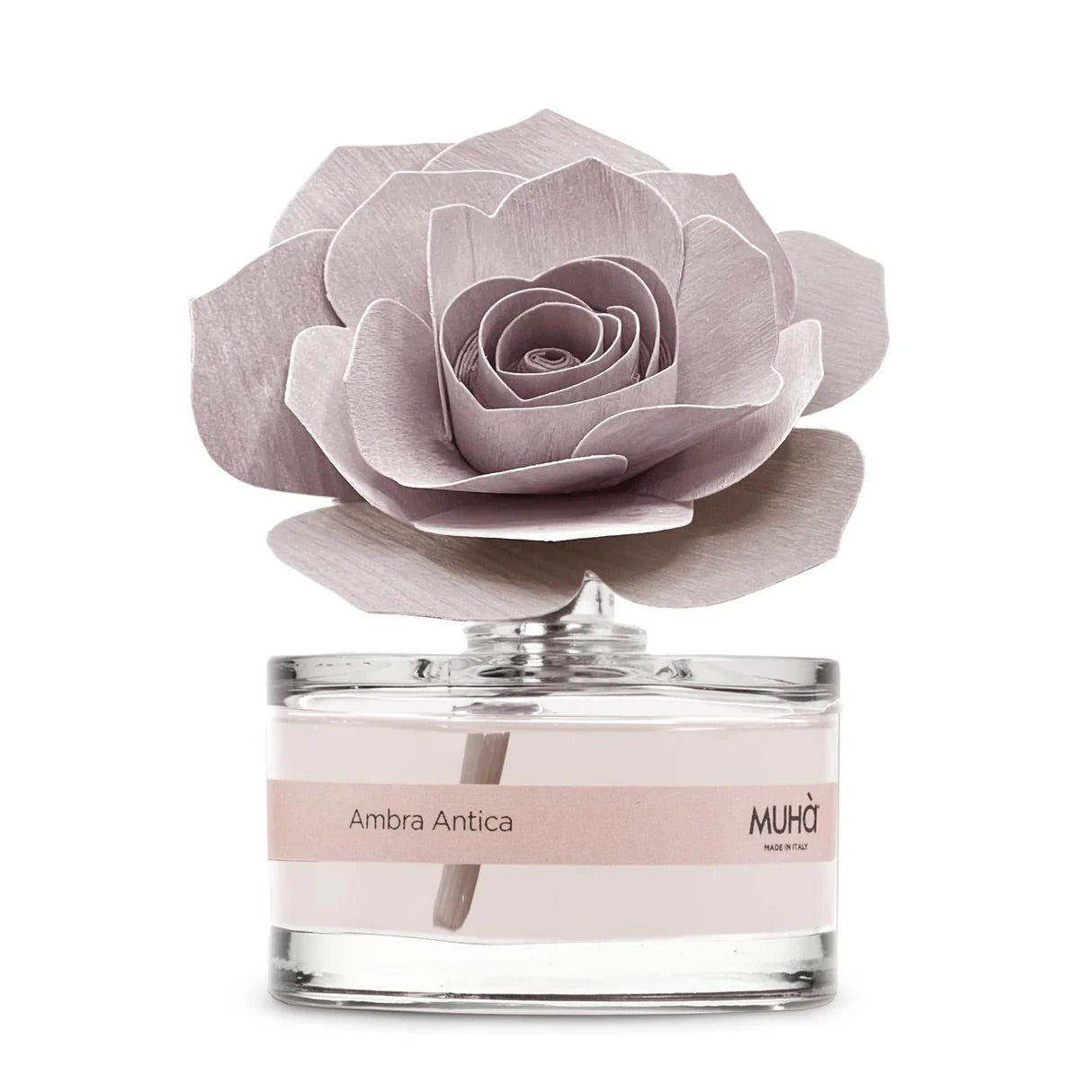 Diffusore a bastoncini Muha Rosa in vetro con fiore 50 ml Ambra Antica