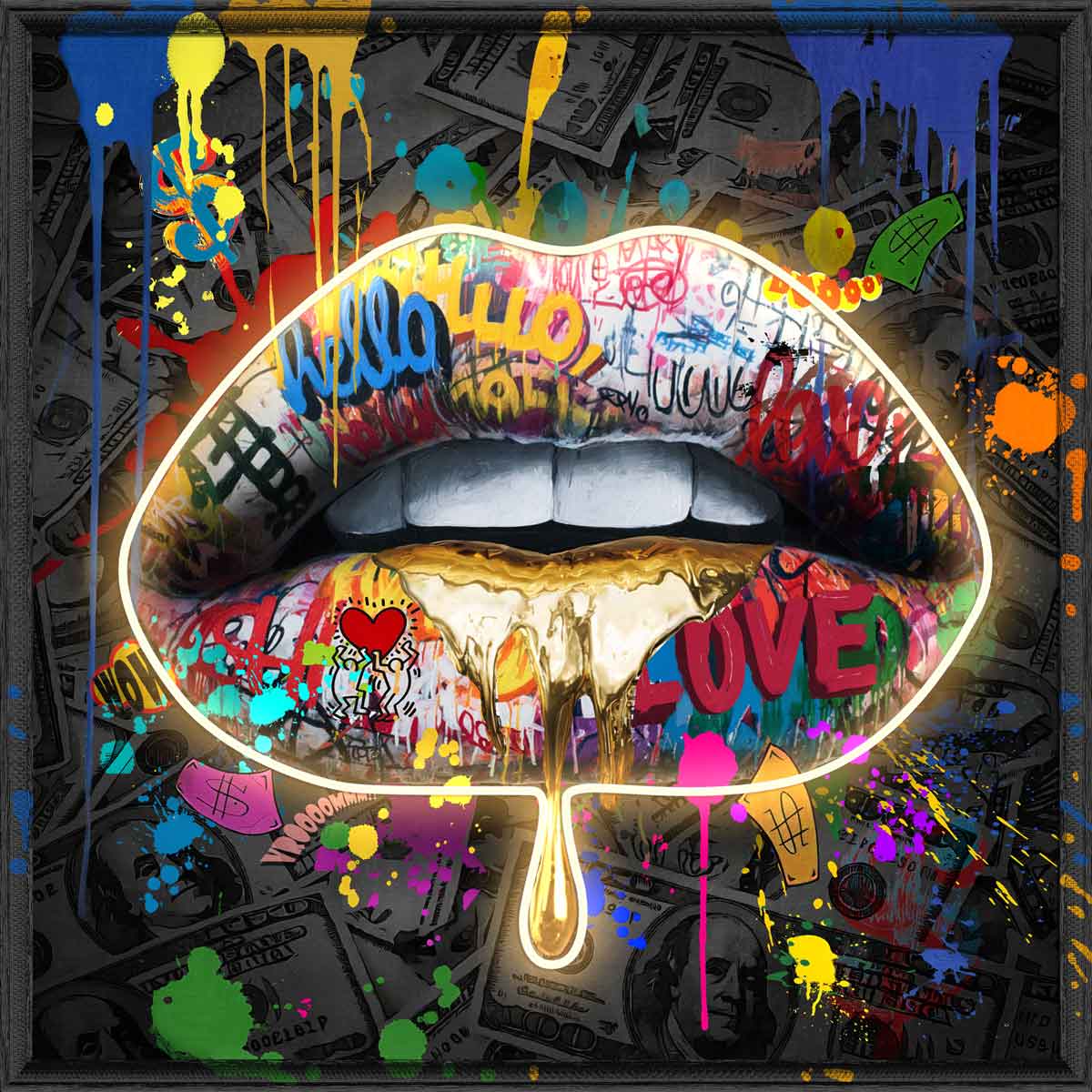PALAIS ROYAL Quadro Stampa su Tela con LED Labbra Love 80x80cm
