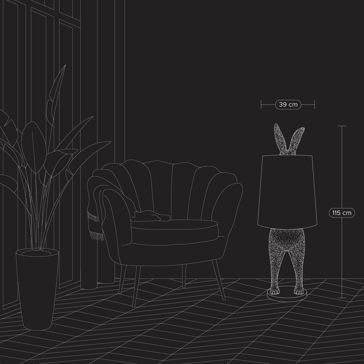 WERNS Lampada da Terra Coniglio Rabbit Oro/Nero 39x115cm