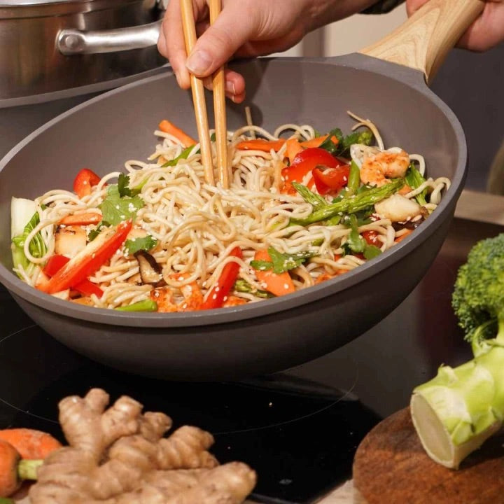 COOKUT L'Incredibile Padella Wok Antiaderente 28cm Moka Metallo