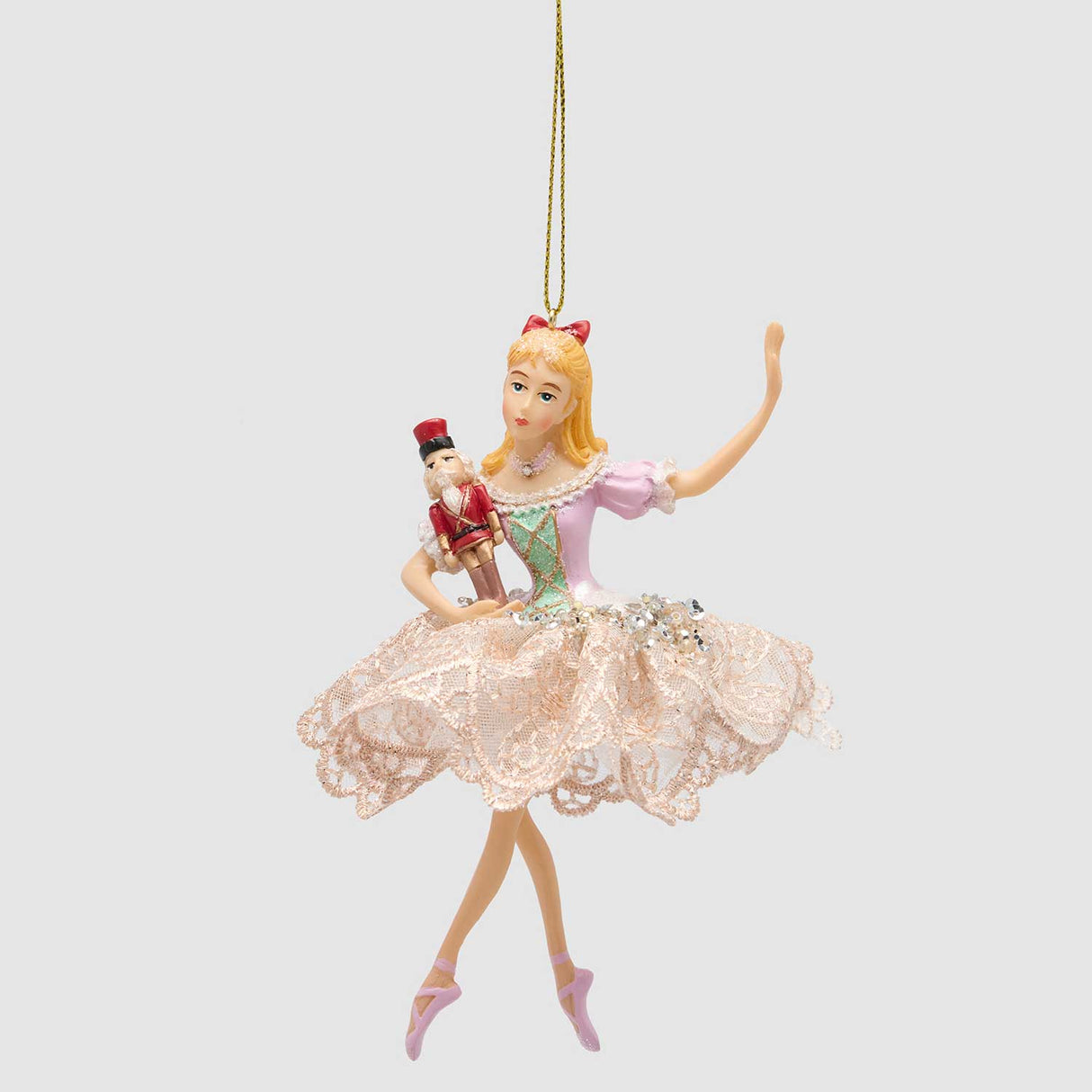 EDG Enzo De Gasperi Addobbo Natalizio Ballerina con Schiaccianoci Rosa chiaro in Poliresina 15cm