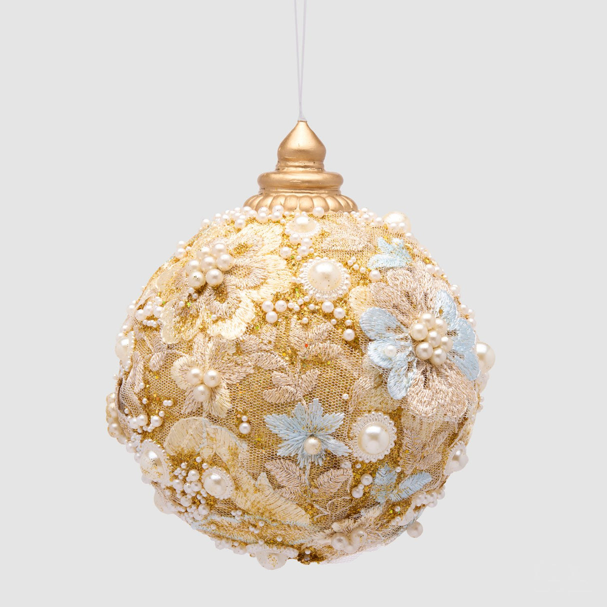 EDG Enzo De Gasperi Pallina di Natale Pizzo Blu e Oro in Poliresina 12cm