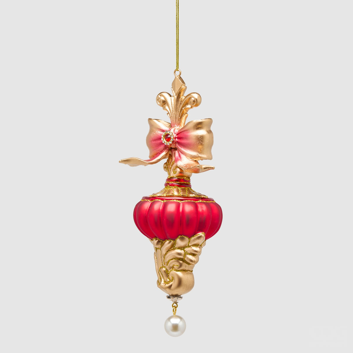 EDG Enzo De Gasperi Addobbo Natalizio a Trottola con Fiocco Rosso e Oro in Vetro 20,5x7cm