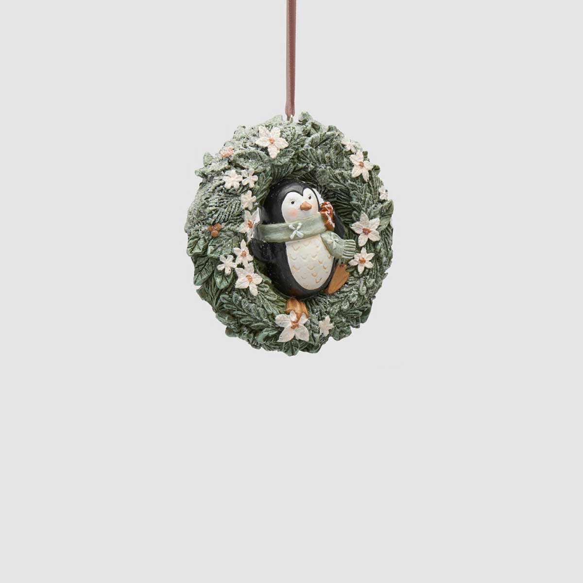 EDG Enzo De Gasperi Addobbo Natalizio Ghirlanda con Pinguino Verde in Poliresina 12,5cm