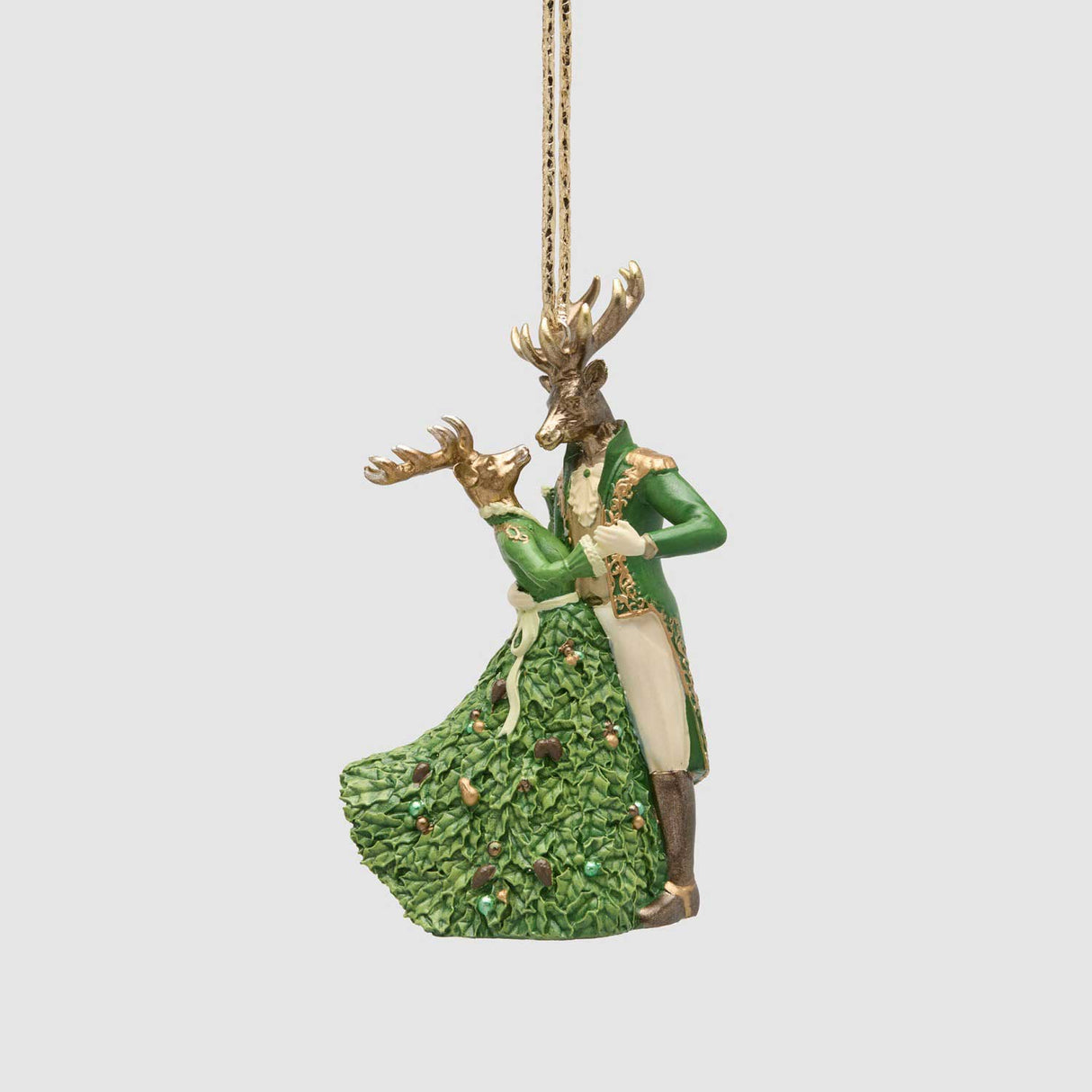EDG Enzo De Gasperi Addobbo Natalizio Coppia di Renne che Danzano Bianco e Verde in Poliresina 12cm