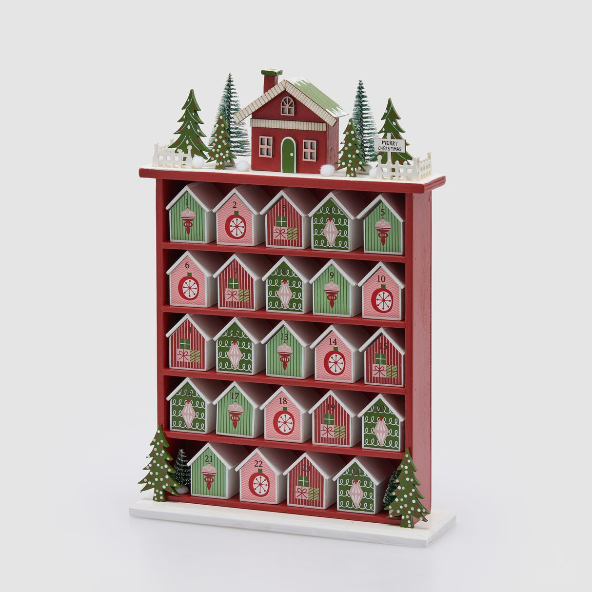 EDG Enzo De Gasperi Calendario dell'Avvento a Casetta Rosso in Legno 38,5x27x8cm