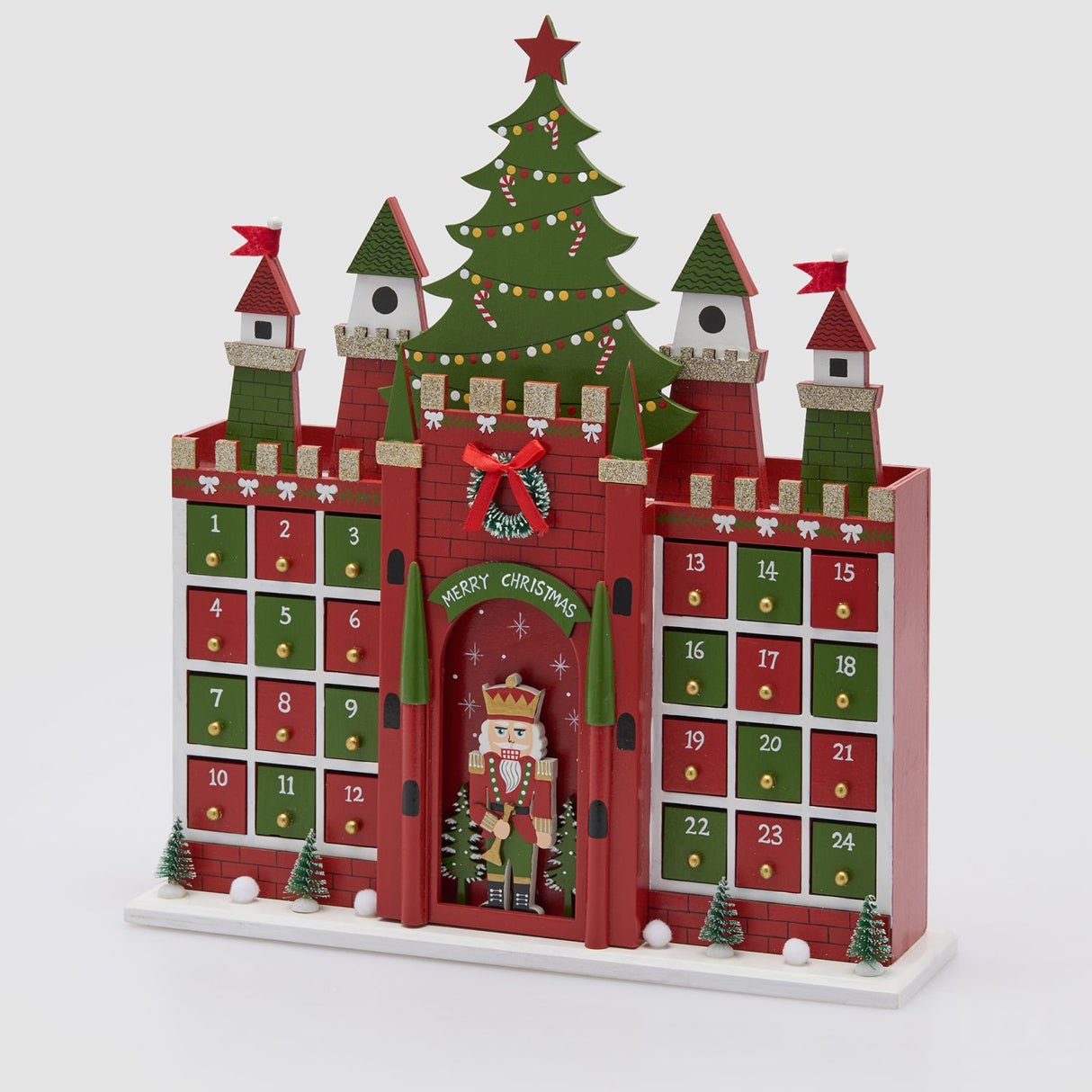 EDG Enzo De Gasperi Calendario dell'Avvento a Casetta Verde e Rosso in Legno 44x37x10cm