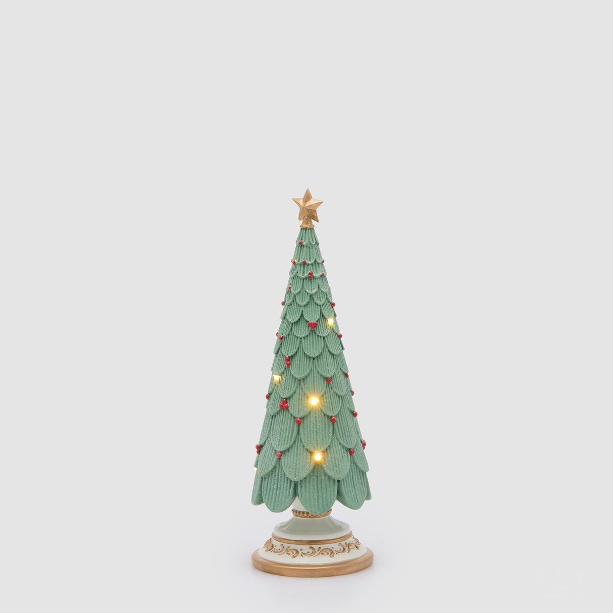 EDG Enzo De Gasperi Alberello di Natale con Bacche e LED Verde e Rosso in Poliresina 31x10cm