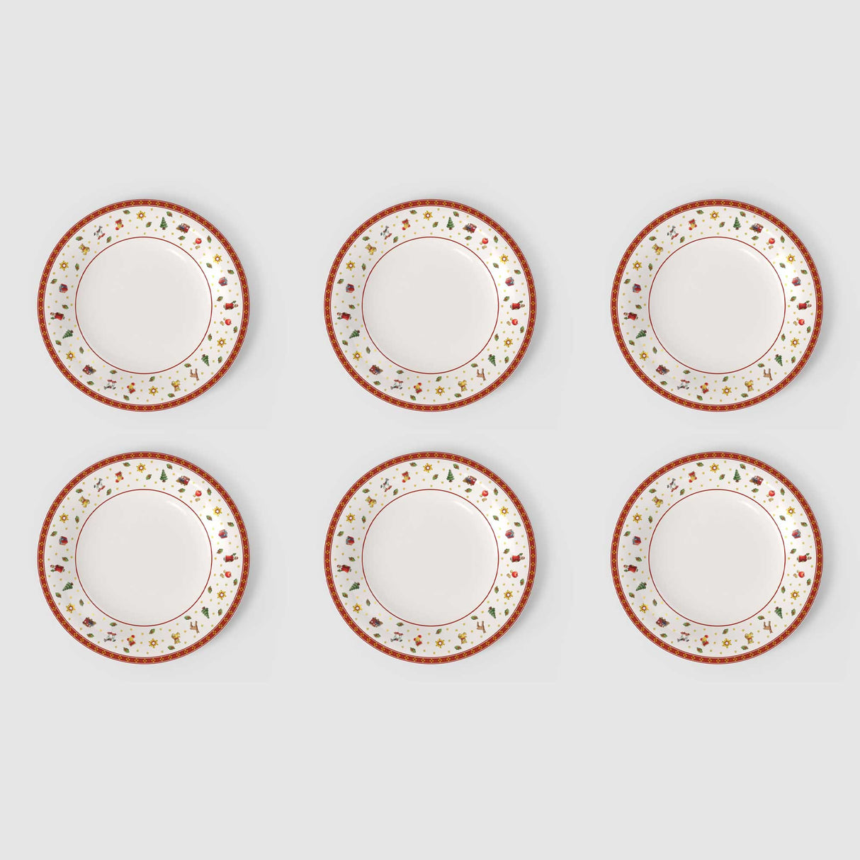 VILLEROY & BOCH Set 6 Piatti Piani Natalizi Toy's Delight Specials Rosso e Bianco in Porcellana Premium 27cm