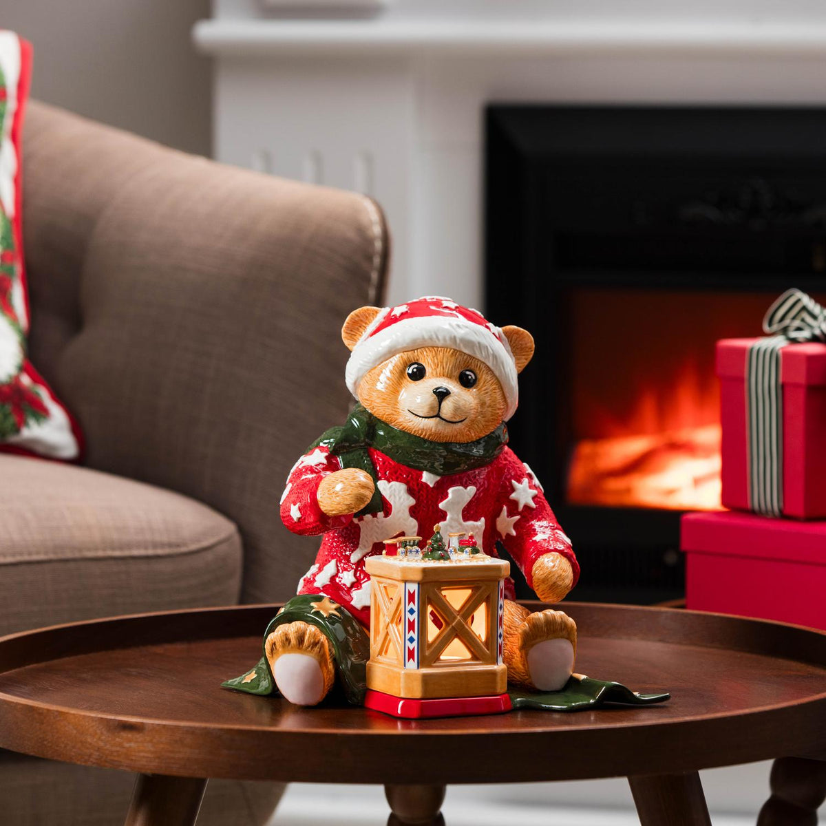 VILLEROY & BOCH Statuina Natalizia Orsetto con Lanterna Christmas Toys Memory in Porcellana 25cm