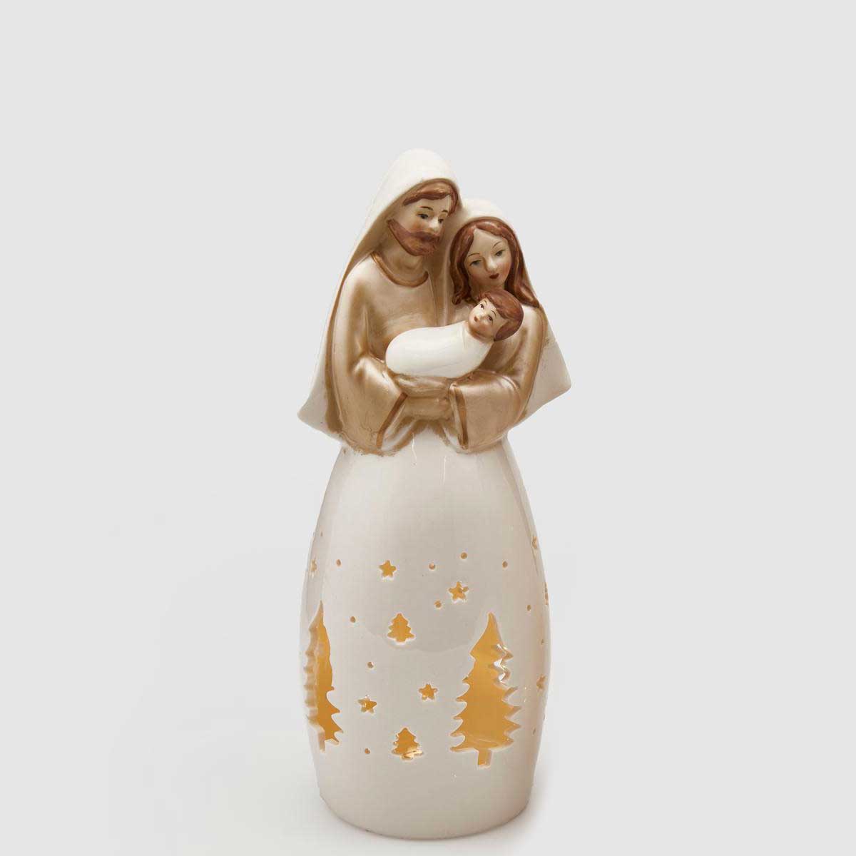 Natività EDG in ceramica con fori a forma di albero e luci LED 24 cm