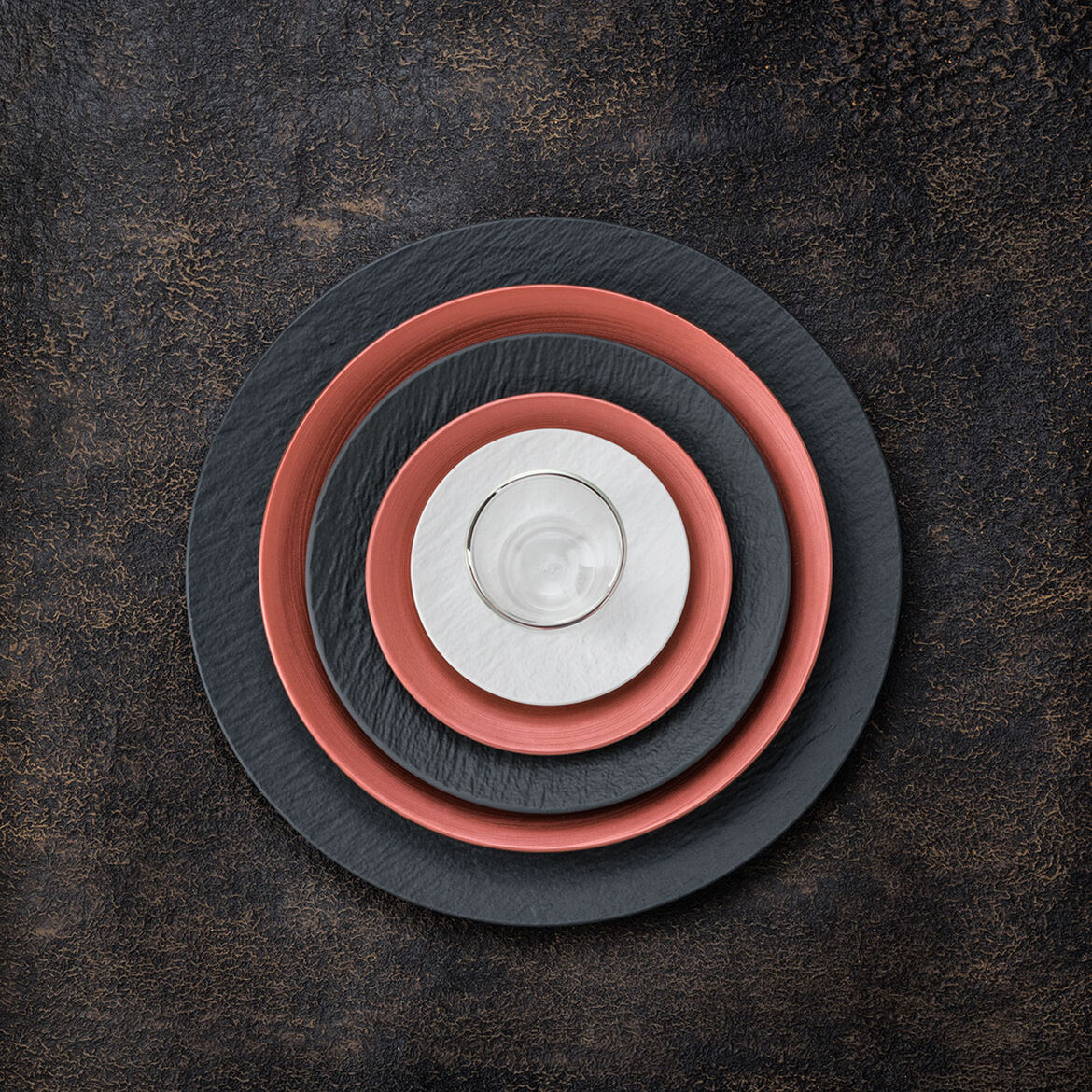 VILLEROY & BOCH Manufacture Rock Nero Set 6 Pezzi Piatto Coupe da Portata 25cm Porcellana