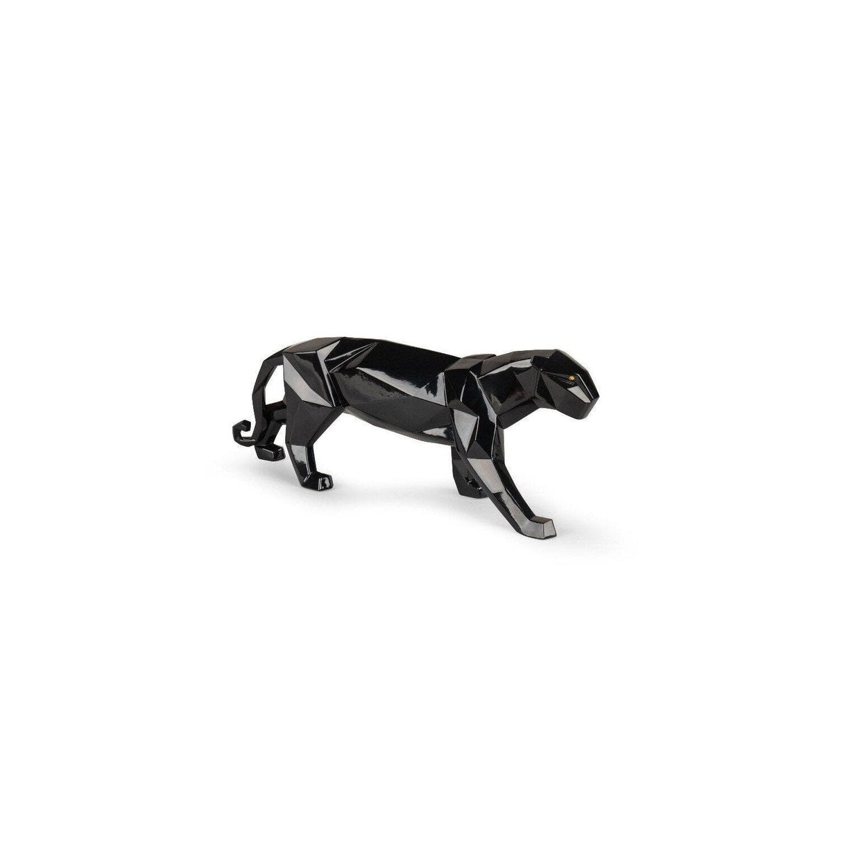Scultura Pantera Lladrò in porcellana nera lucida 19x50 cm