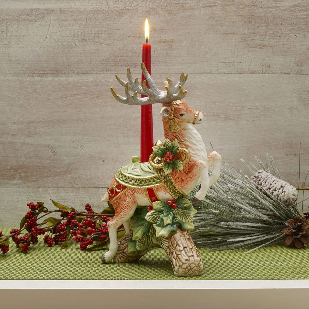FITZ & FLOYD - Figura Statua Renna Decorazione Natale 29 cm Portacandela 1022016