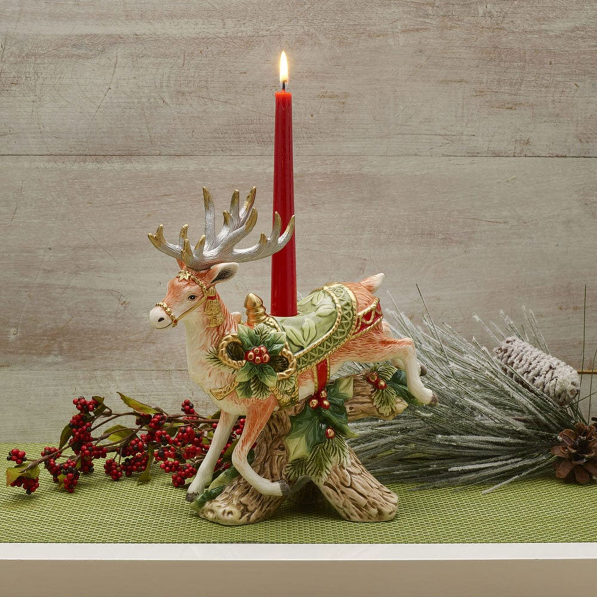 FITZ & FLOYD - Figura Statua Renna Decorazione Natale 27 cm Portacandela 1022017