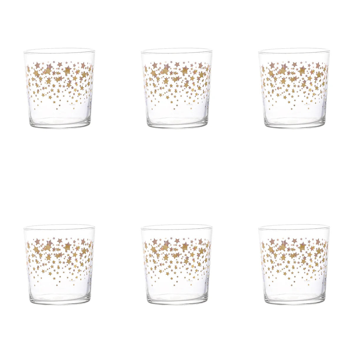 Set 6 bicchieri Simple Day in vetro con decoro stelle di Natale oro 350 ml
