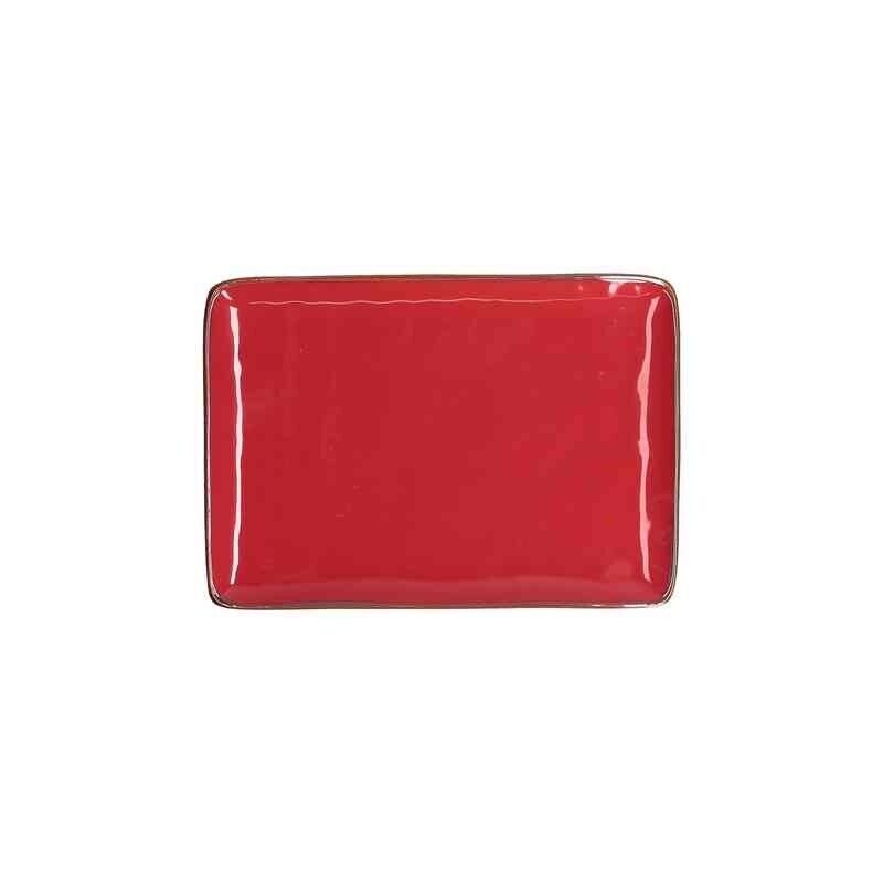 Vassoio rettangolare Rose & Tulipani in stoneware color corallo 27x19 cm